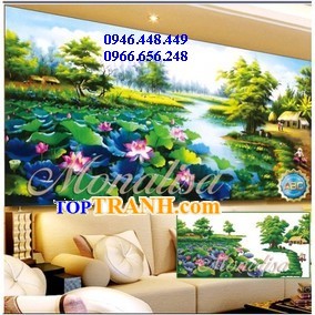 Tranh gắn đá đầm hoa sen 